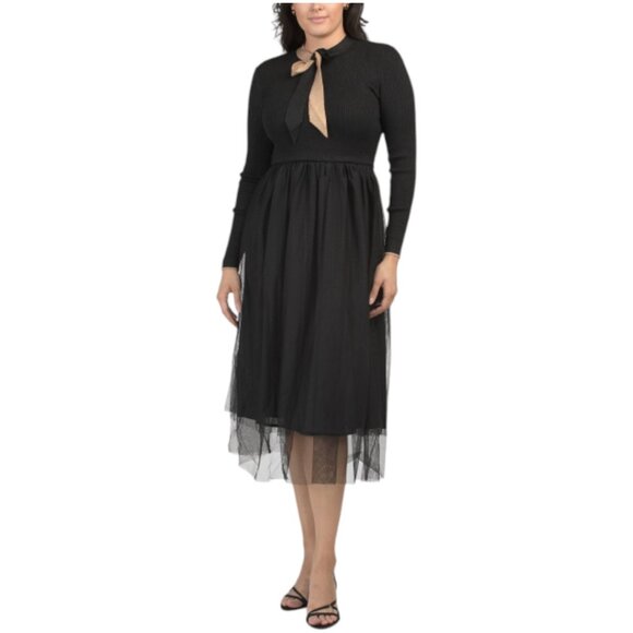 NANCY YANG Tie Neck Midi Dress - Picture 1 of 3